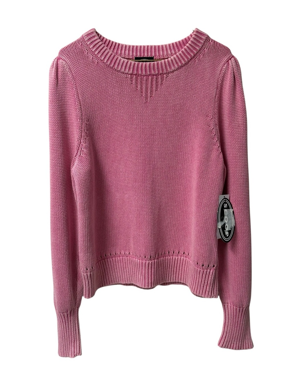 Scoop Acid Wash 100% Cotton Long Puff Sleeved Ribbed V-Stitch Crewneck Sweater L
